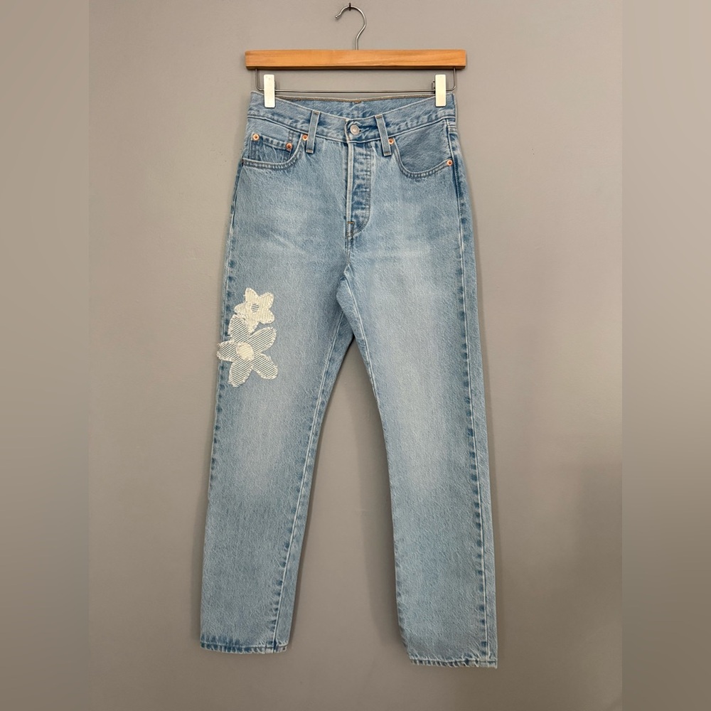 Levi's 501 Patchwork Flower High Rise Straight Le… - image 3